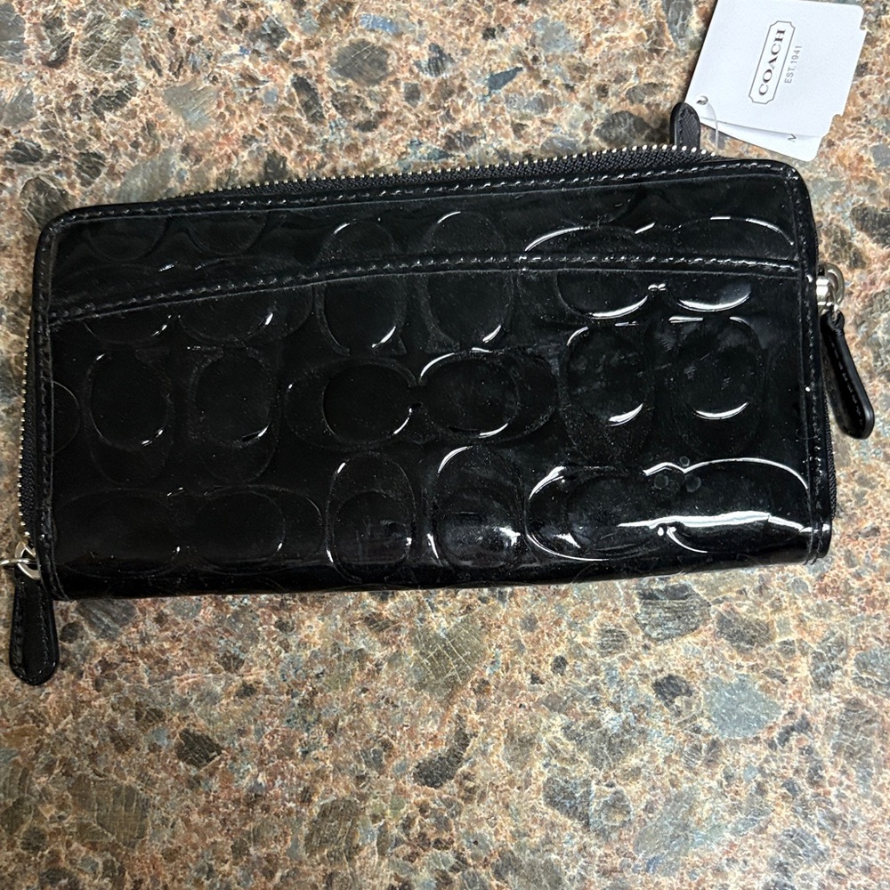 Coach Glossy Black Embossed Wallet